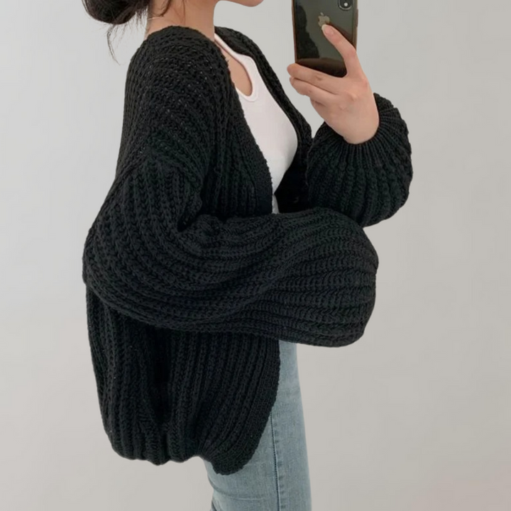 Cardigan oversize da donna in maglia color rosa
