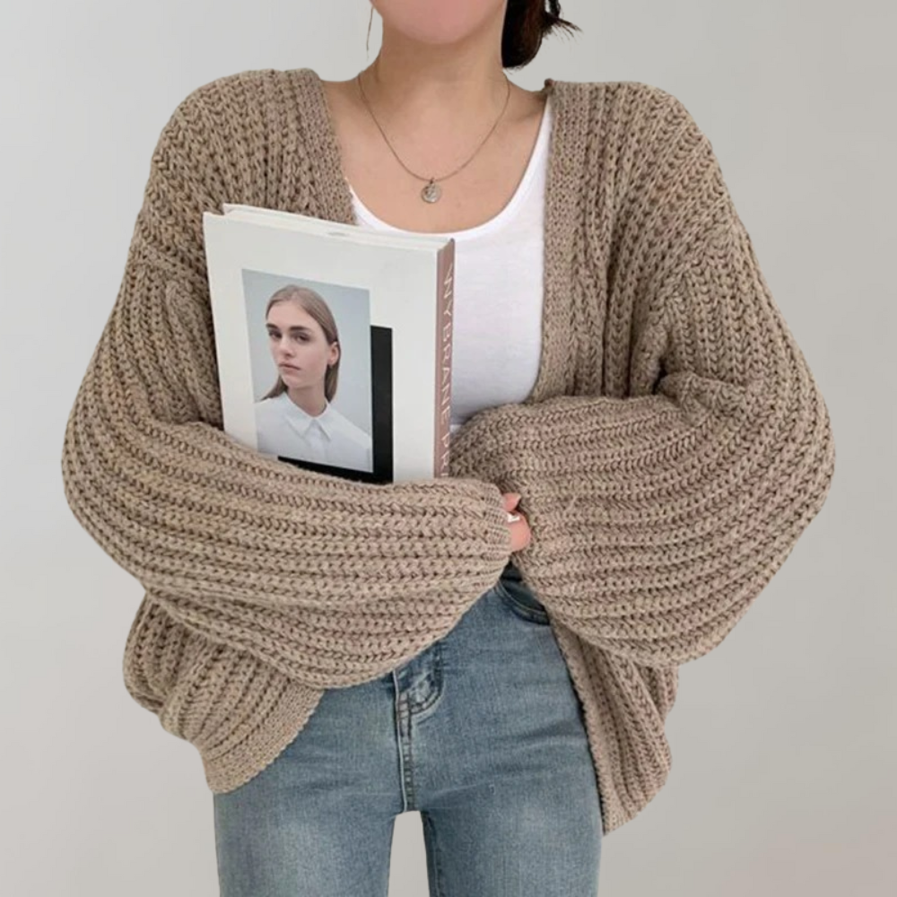 Cardigan oversize da donna in maglia color rosa