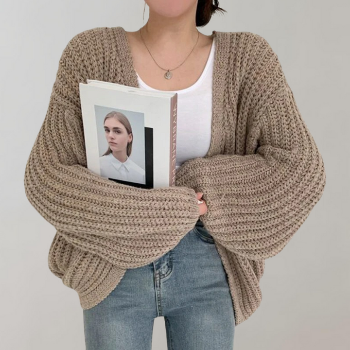 Cardigan oversize da donna in maglia color rosa