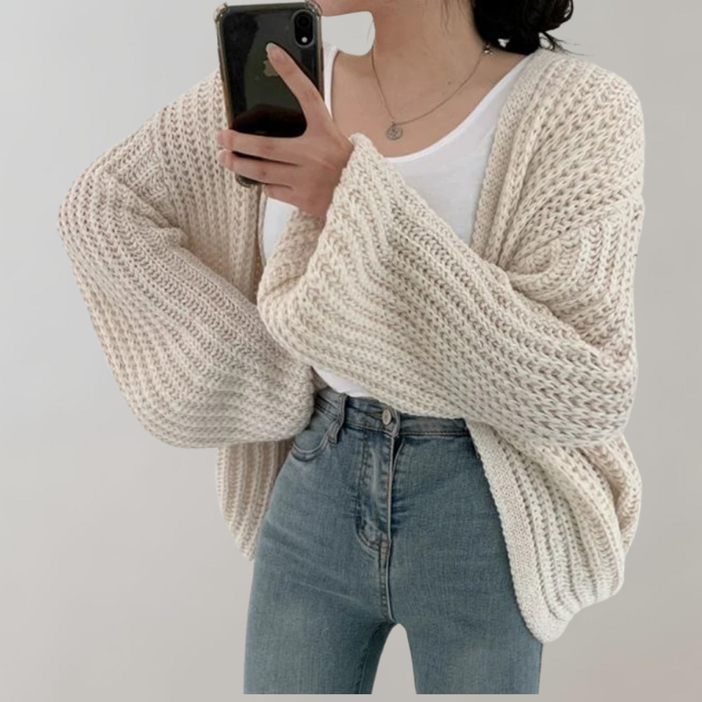 Cardigan oversize da donna in maglia color rosa