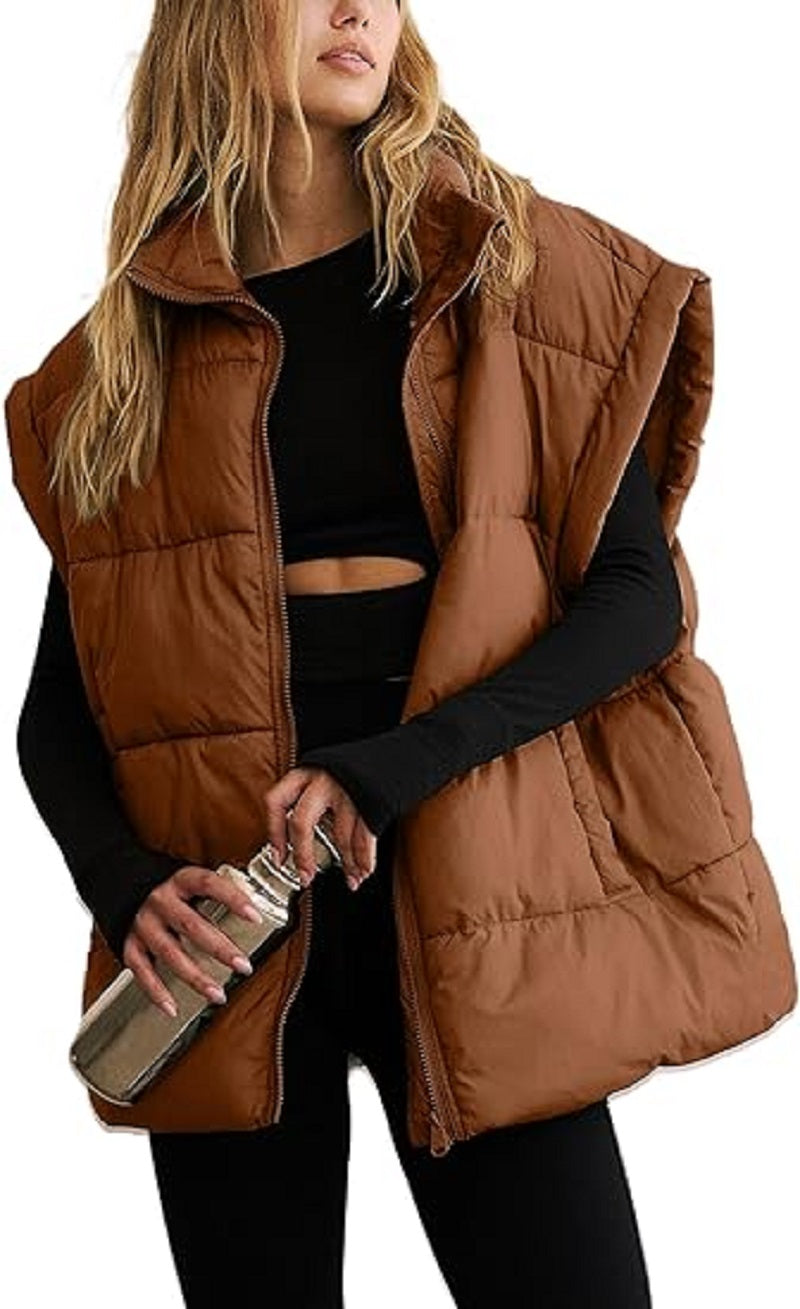 Women's Quilted Sleeveless Gilet with Zipper and Pockets