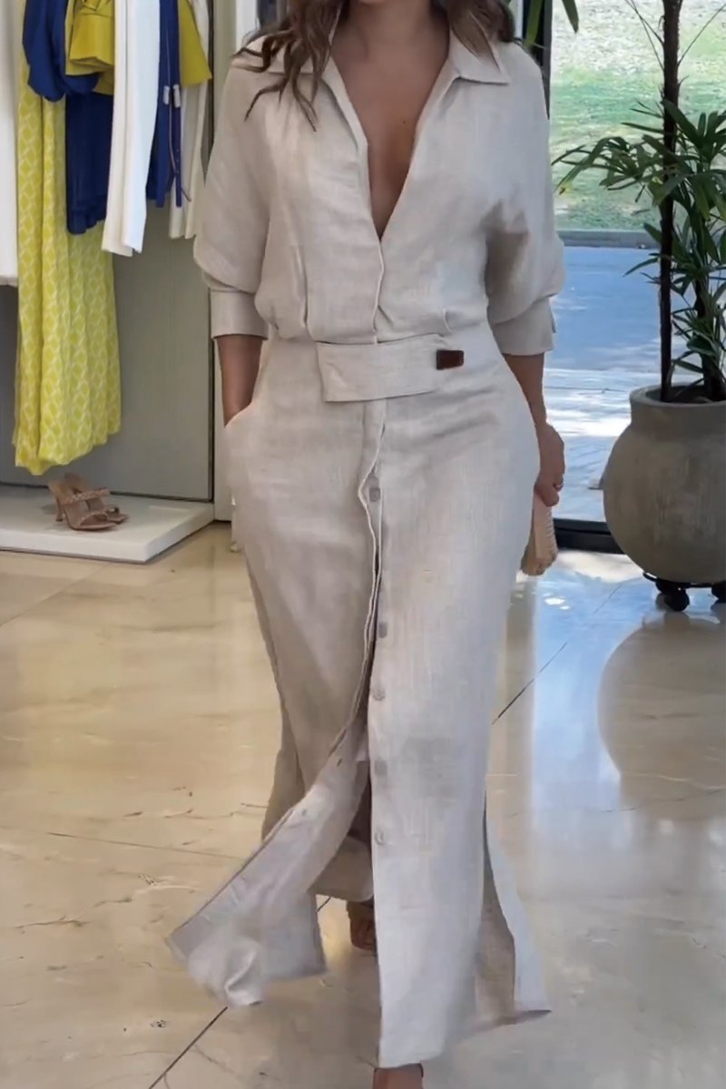 Paige | Women's Elegant Collared Belted Maxi Shirt Dress-Metro Lane Plaza
