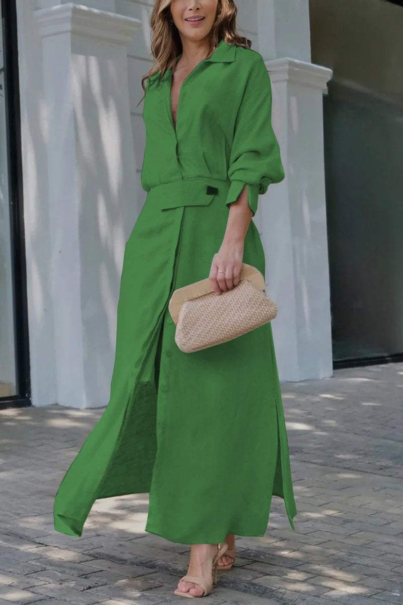 Paige | Women's Elegant Collared Belted Maxi Shirt Dress-Metro Lane Plaza