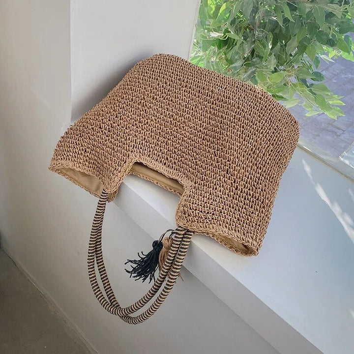 Sophia | Women's Stylish Brown Straw Beach Bag-Metro Lane Plaza