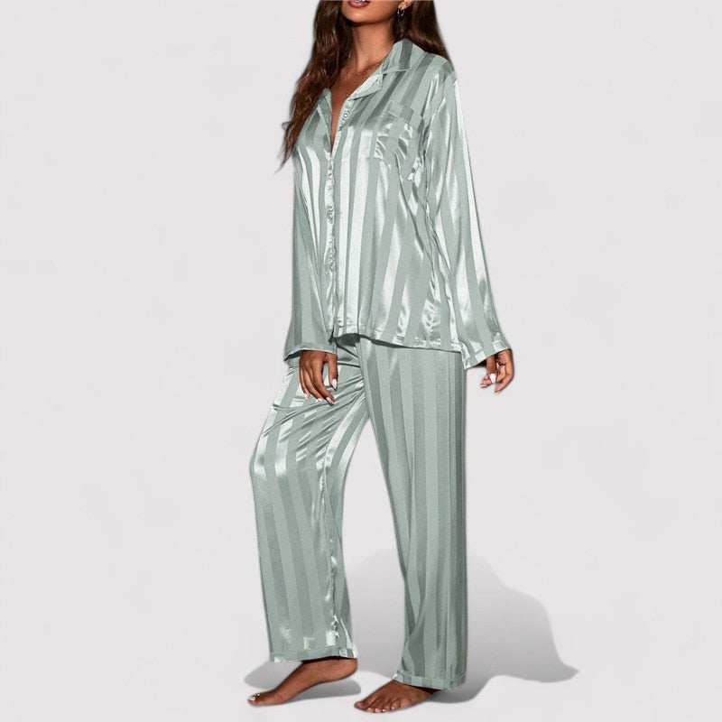 Women's Striped Silk Pajama Set-Metro Lane Plaza