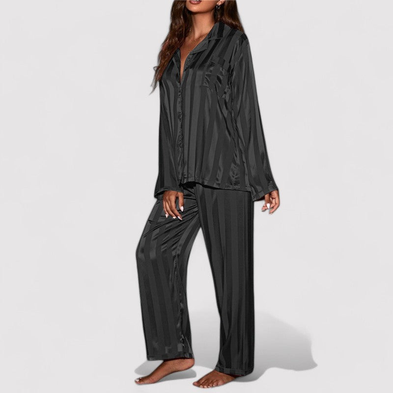 Women's Striped Silk Pajama Set-Metro Lane Plaza