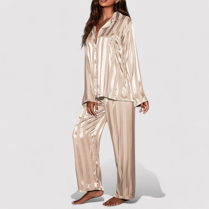 Women's Striped Silk Pajama Set-Metro Lane Plaza