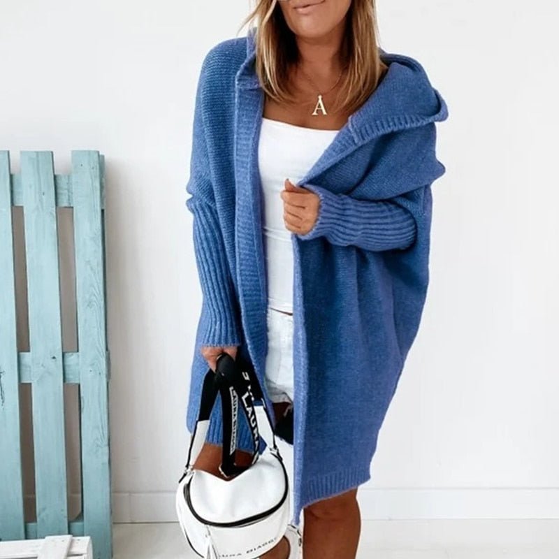 Gestrickte Kapuzen-Strickjacke für Damen