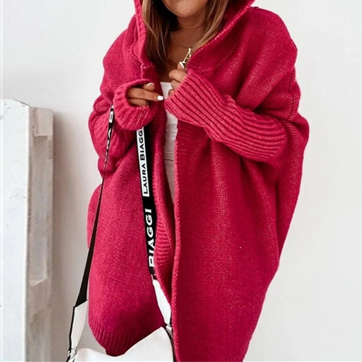 Gestrickte Kapuzen-Strickjacke für Damen