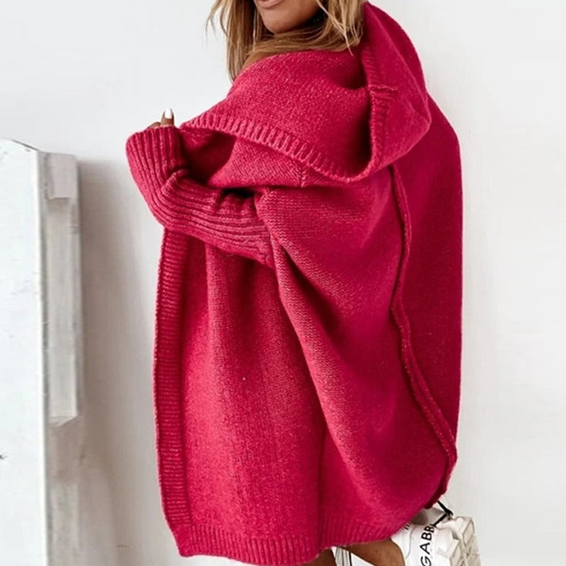 Gestrickte Kapuzen-Strickjacke für Damen