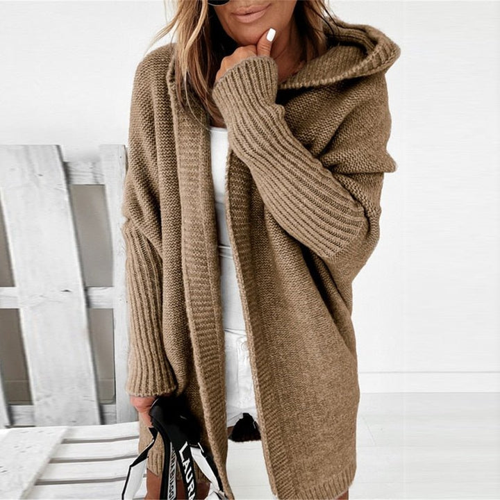 Gestrickte Kapuzen-Strickjacke für Damen