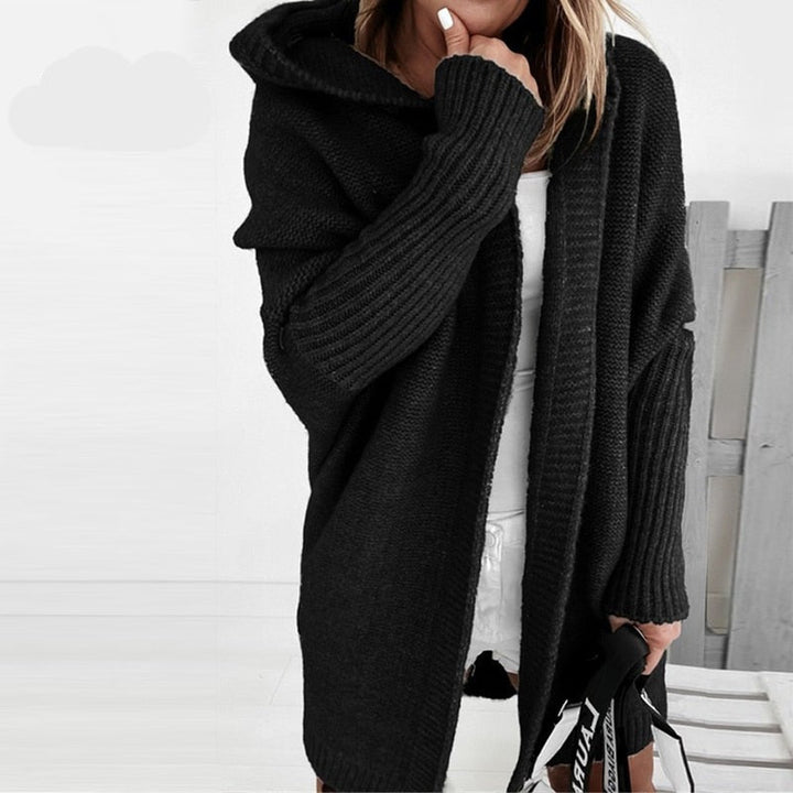 Gestrickte Kapuzen-Strickjacke für Damen