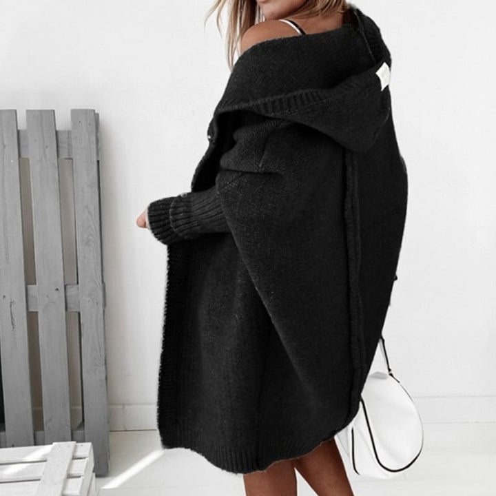 Gestrickte Kapuzen-Strickjacke für Damen