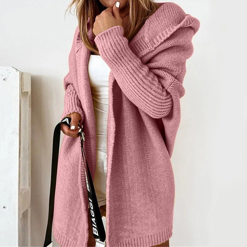 Gestrickte Kapuzen-Strickjacke für Damen