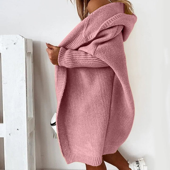 Gestrickte Kapuzen-Strickjacke für Damen