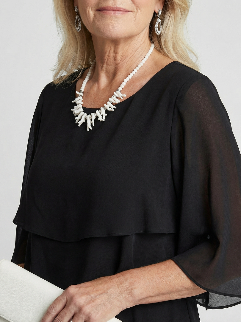 Tracy | Women's Elegant Tiered Midi Dress with Flutter Sleeves-Metro Lane Plaza