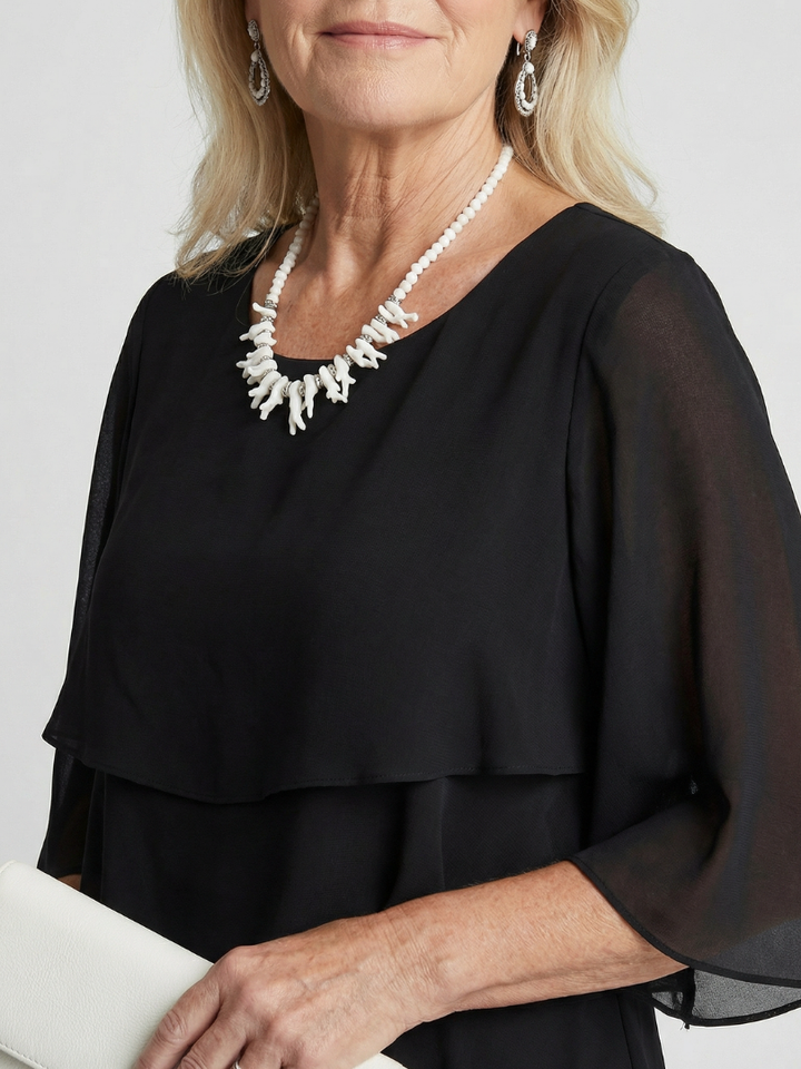 Tracy | Women's Elegant Tiered Midi Dress with Flutter Sleeves-Metro Lane Plaza
