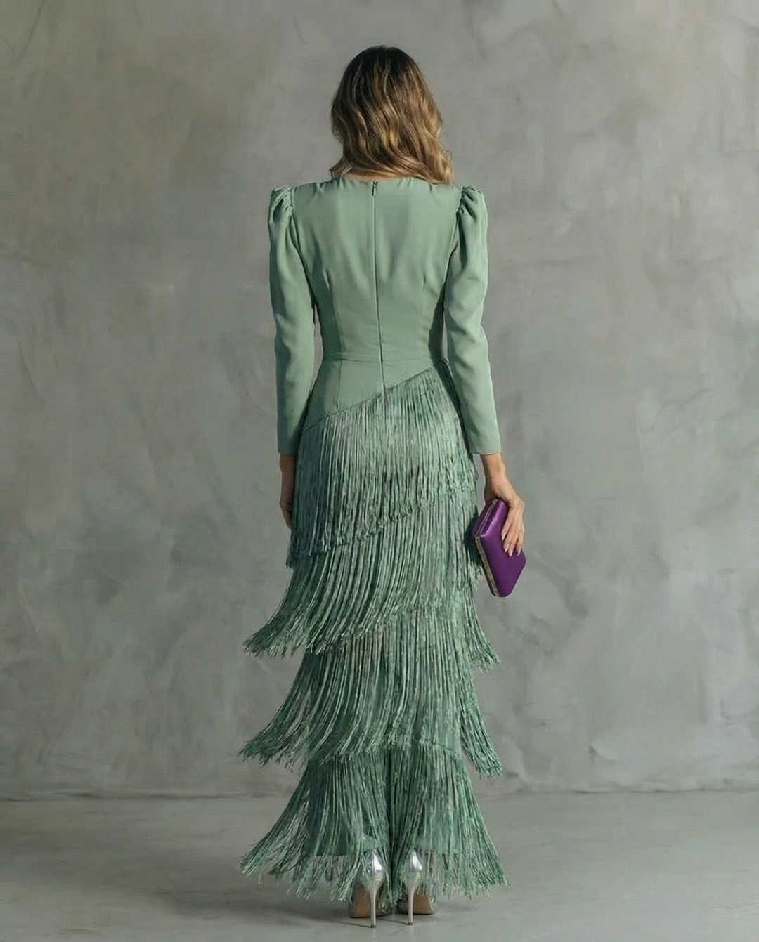 Karla | Women's Elegant V-Neck Tiered Fringe Maxi Dress-Metro Lane Plaza