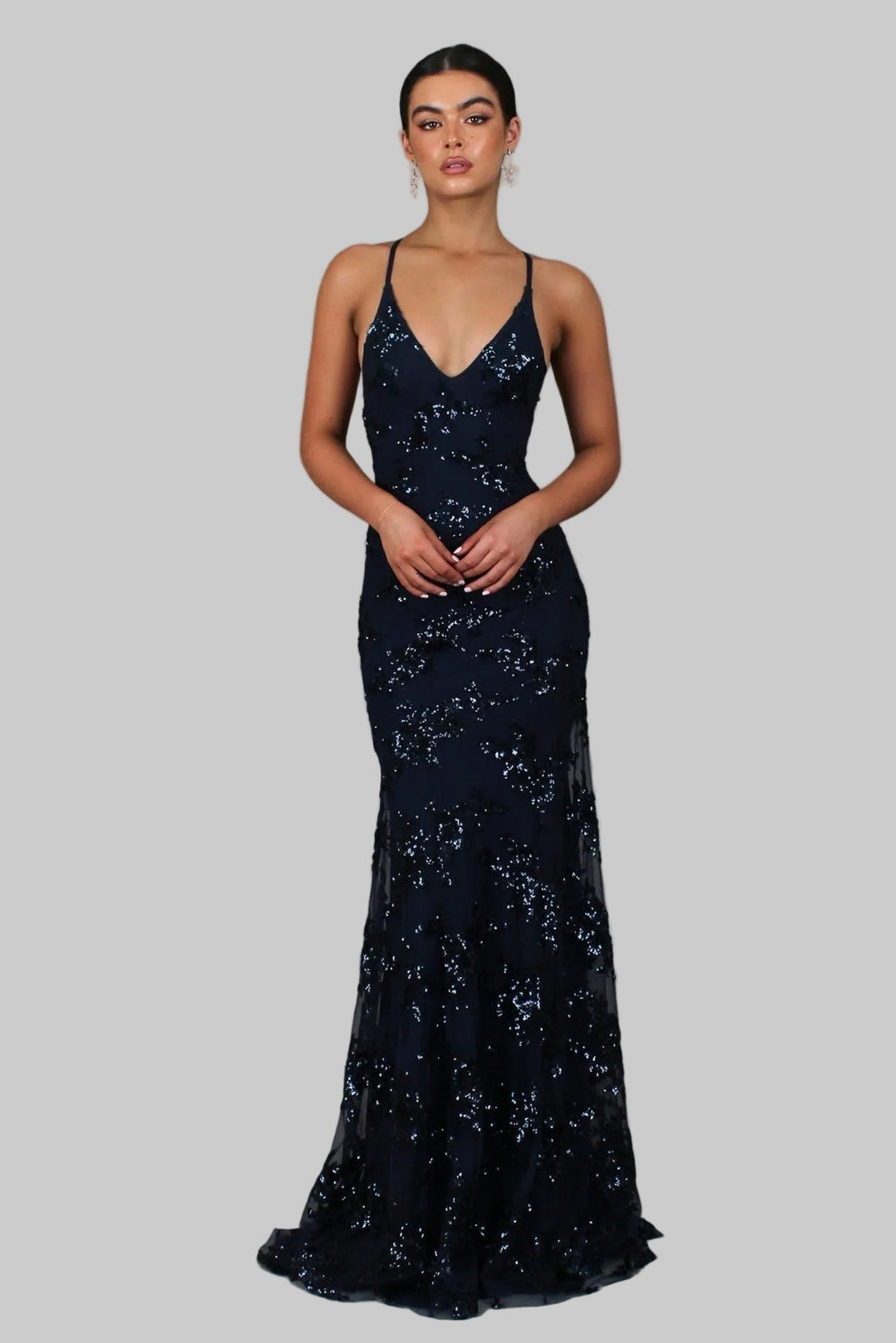 Jessica | Women's Elegant V-Neck Sequin Maxi Dress-Metro Lane Plaza