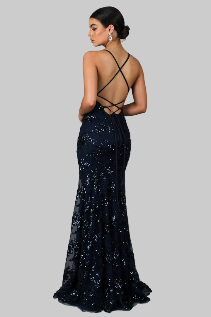 Jessica | Women's Elegant V-Neck Sequin Maxi Dress-Metro Lane Plaza
