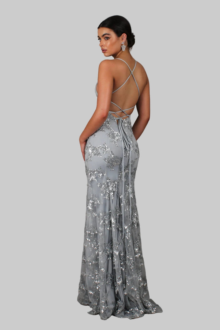 Jessica | Women's Elegant V-Neck Sequin Maxi Dress-Metro Lane Plaza