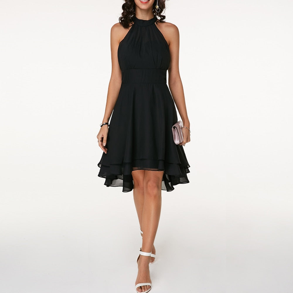 Alyssa | Women's Elegant Ruffled Halter Mini Dress-Metro Lane Plaza