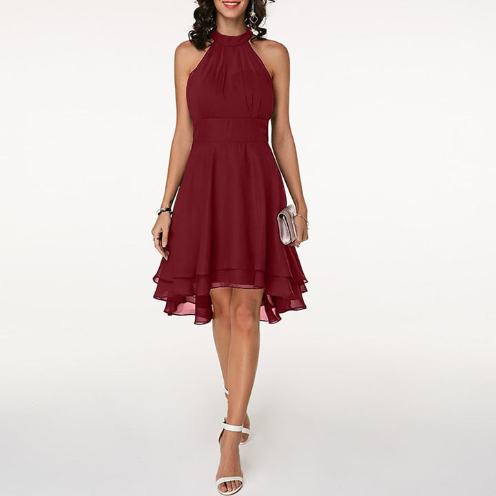 Alyssa | Women's Elegant Ruffled Halter Mini Dress-Metro Lane Plaza