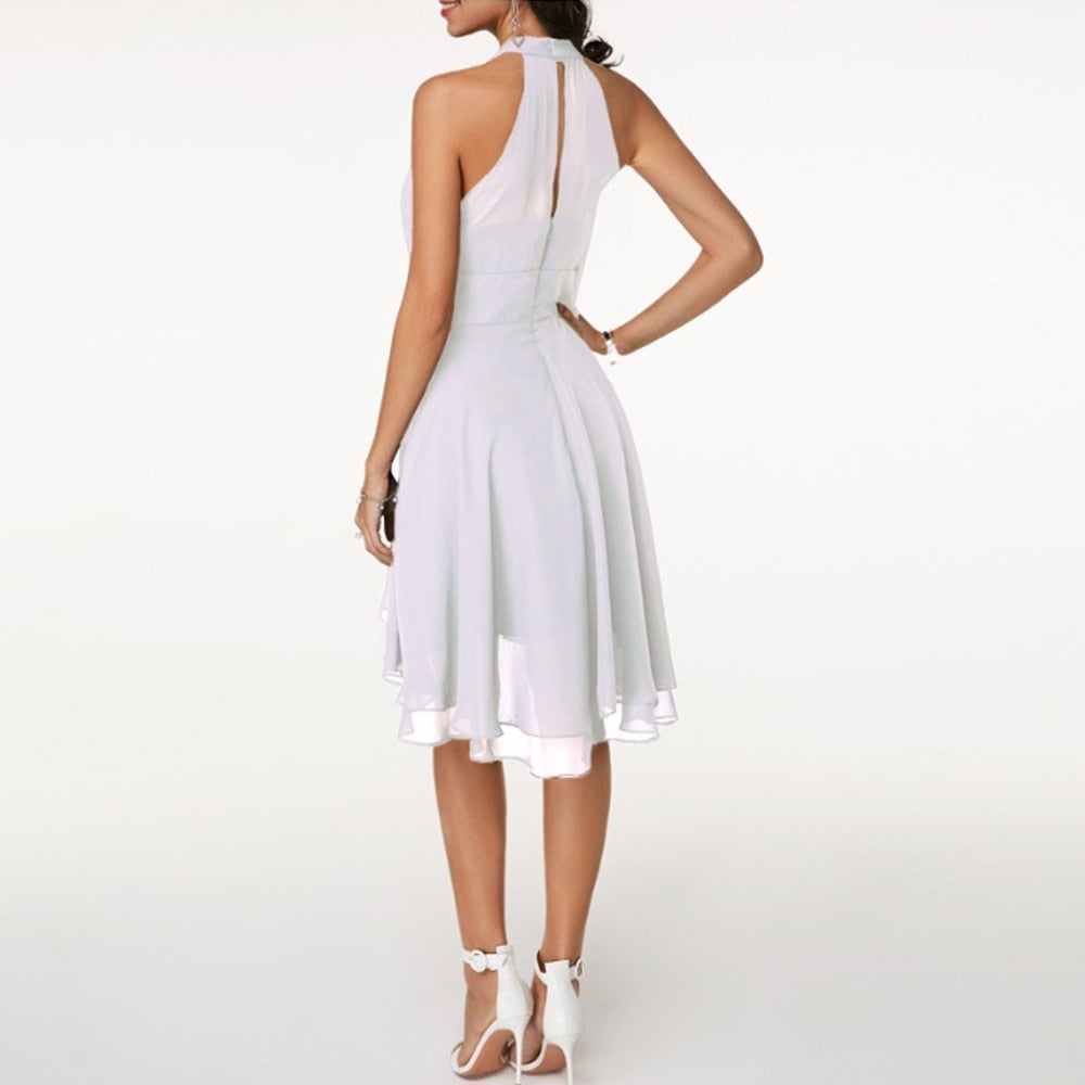Alyssa | Women's Elegant Ruffled Halter Mini Dress-Metro Lane Plaza
