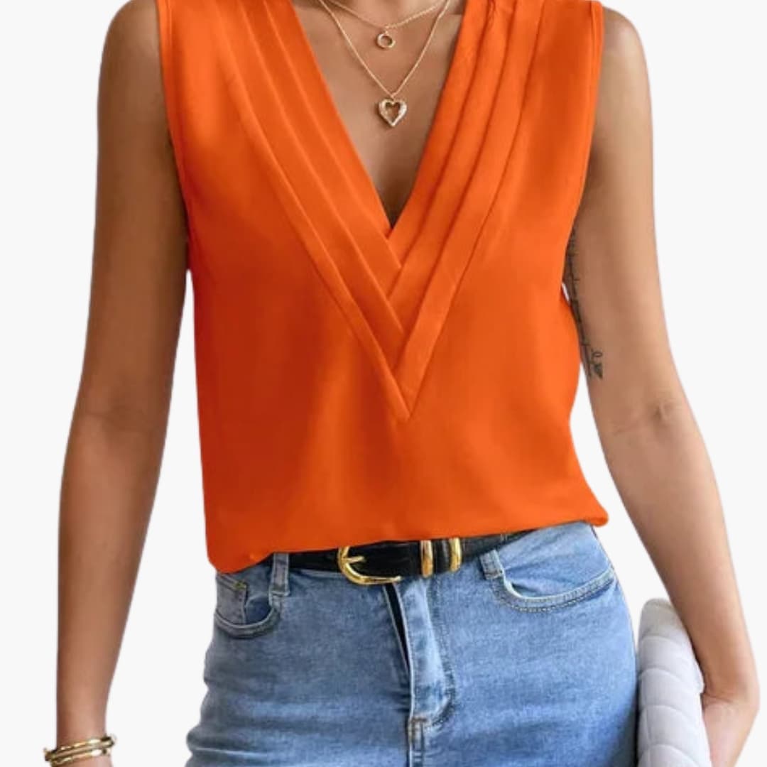 Morgan | Women's Elegant V-Neck Sleeveless Draped Blouse-Metro Lane Plaza