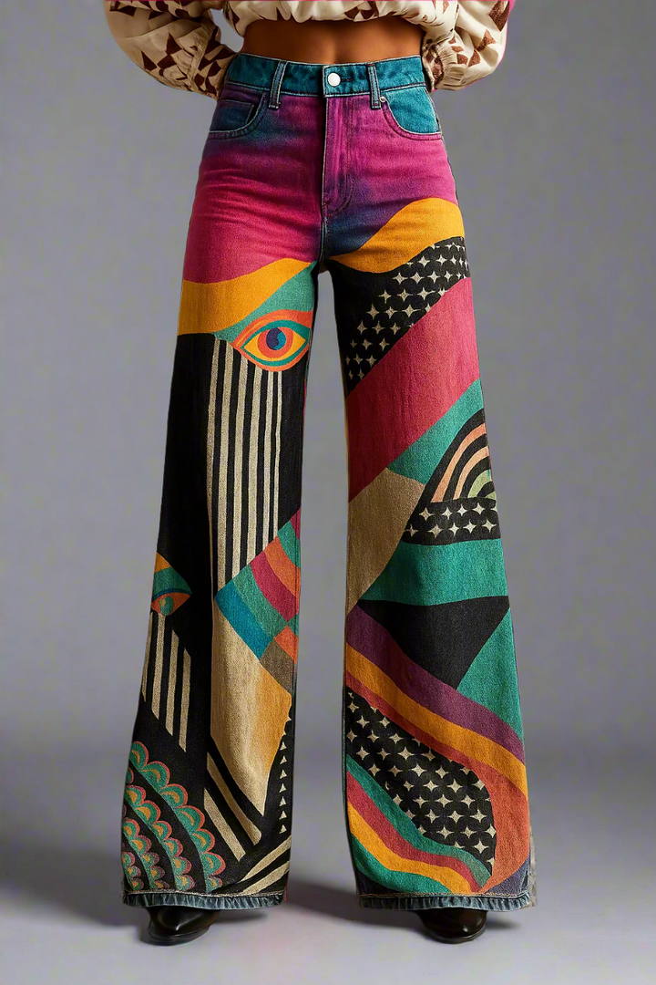 Sophia | Women's Graphic Wide-Leg Pants-Metro Lane Plaza