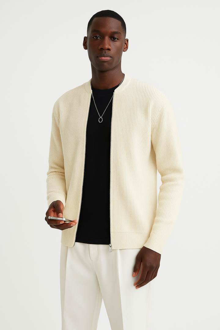 Men's Zip Up Ribbed Sweater