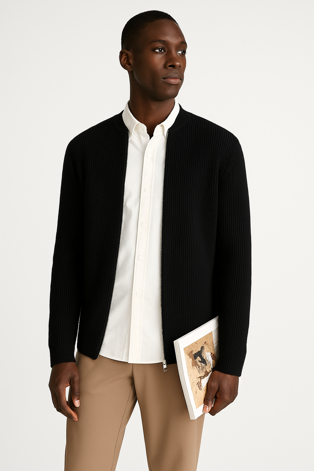 Men's Zip Up Ribbed Sweater