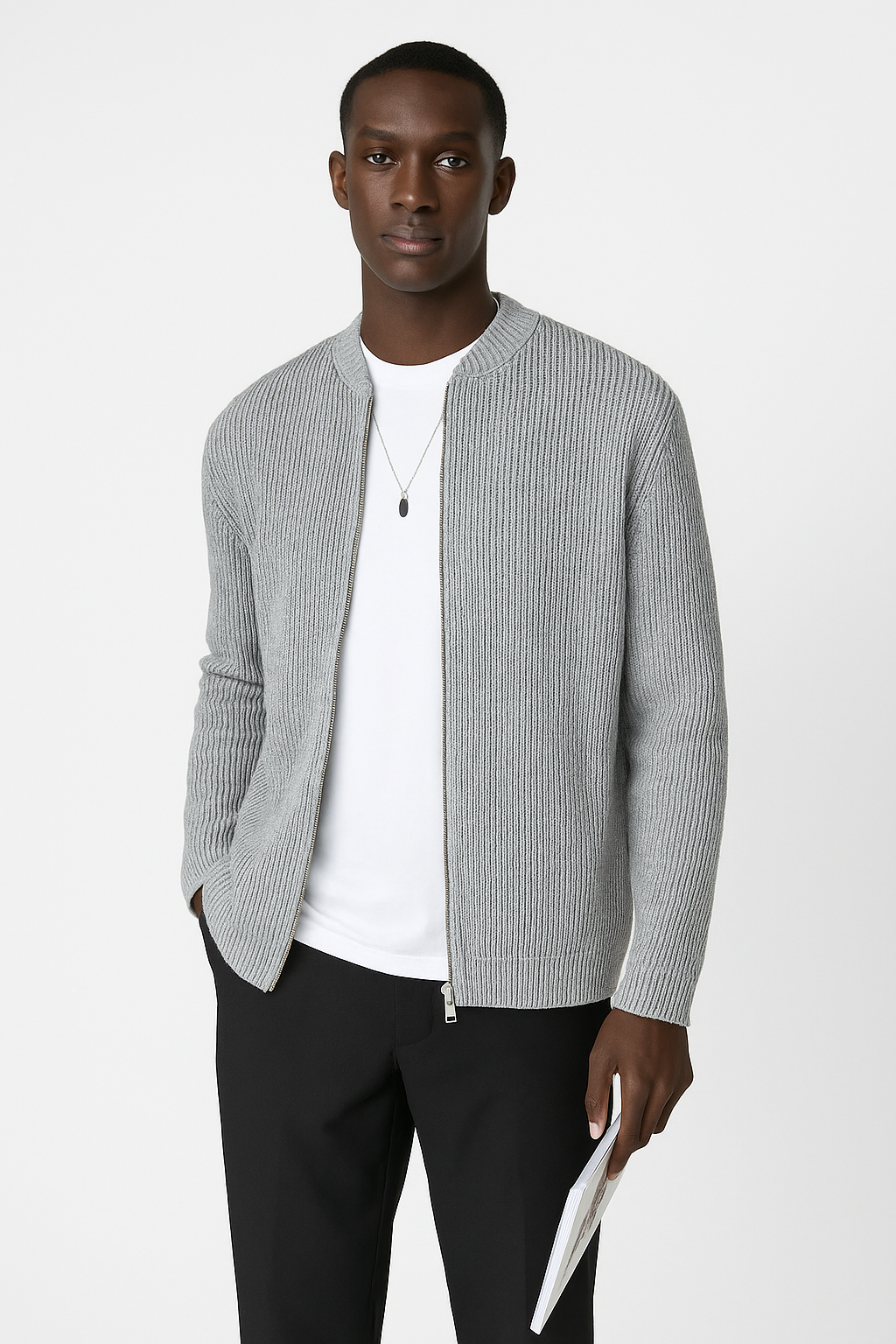 Men's Zip Up Ribbed Sweater