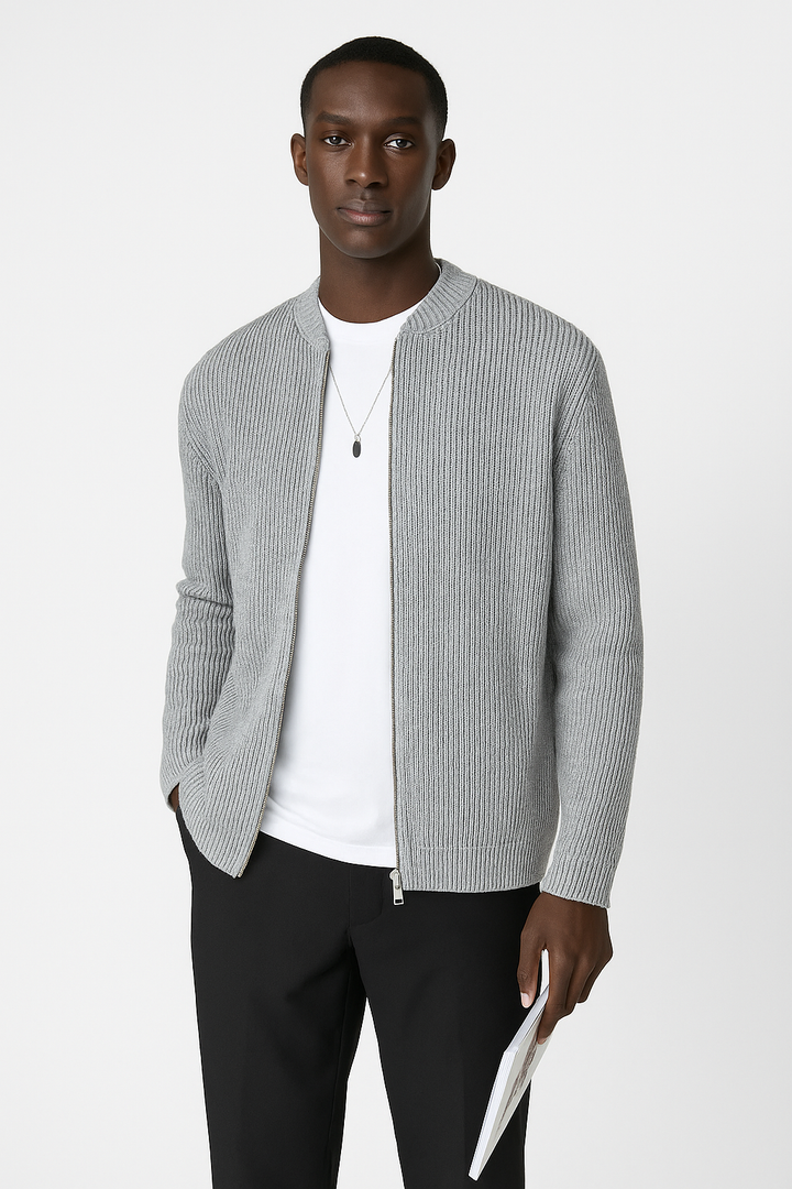 Men's Zip Up Ribbed Sweater