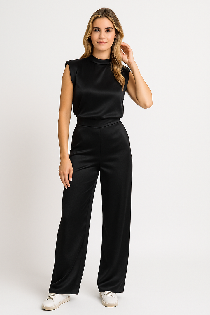 Catharina | Women's Jumpsuit – Satin Finish, Sleeveless, Wide Leg Design-Metro Lane Plaza
