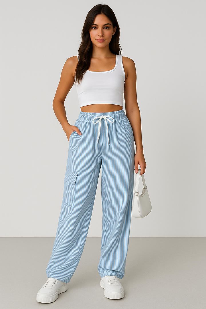 Annemiek | Women's Loose Fit Striped Pants – Full Length & Breathable-Metro Lane Plaza