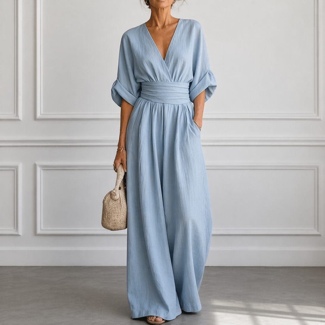 Eleganter Damen-Jumpsuit mit weiten Ärmeln und V-Ausschnitt