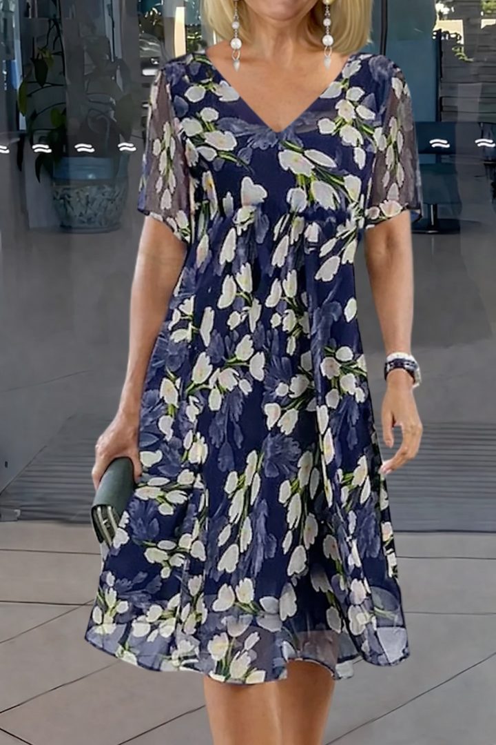 Illiana | Women's Floral Print Double Tunic Dress-Metro Lane Plaza