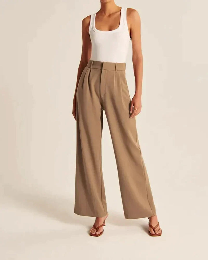 Women's High Waist Wide Leg Tailored Trousers with Pleats