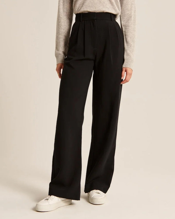 Women's High Waist Wide Leg Tailored Trousers with Pleats
