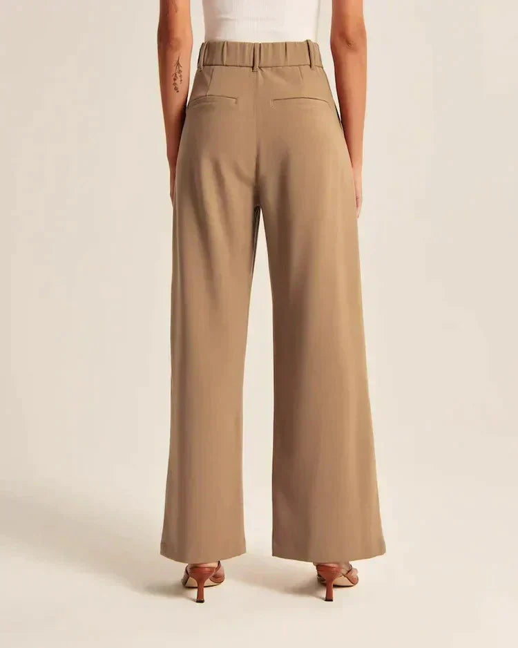 Women's High Waist Wide Leg Tailored Trousers with Pleats