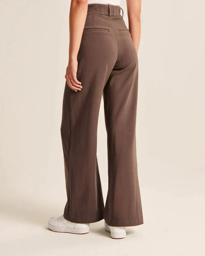 Women's High Waist Wide Leg Tailored Trousers with Pleats