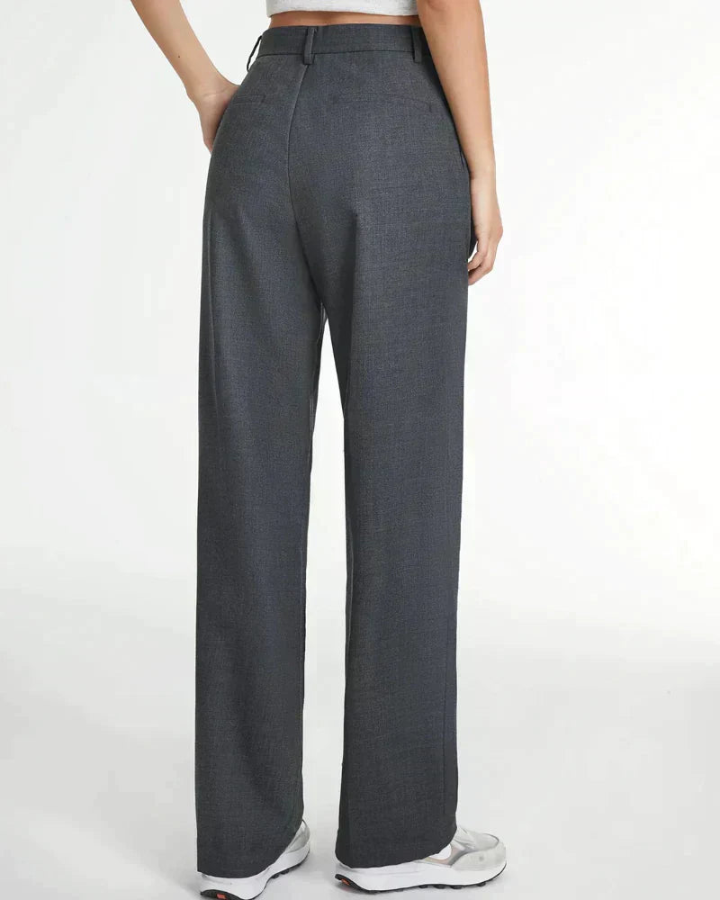 Women's High Waist Wide Leg Tailored Trousers with Pleats