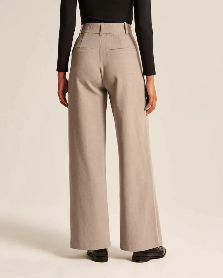Women's High Waist Wide Leg Tailored Trousers with Pleats