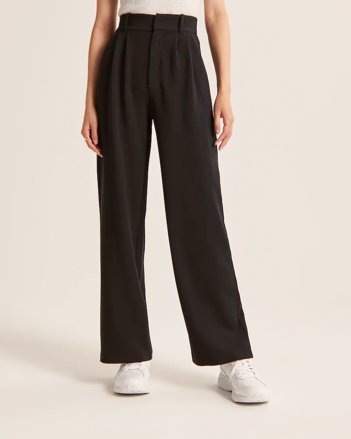 Women's High Waist Wide Leg Tailored Trousers with Pleats