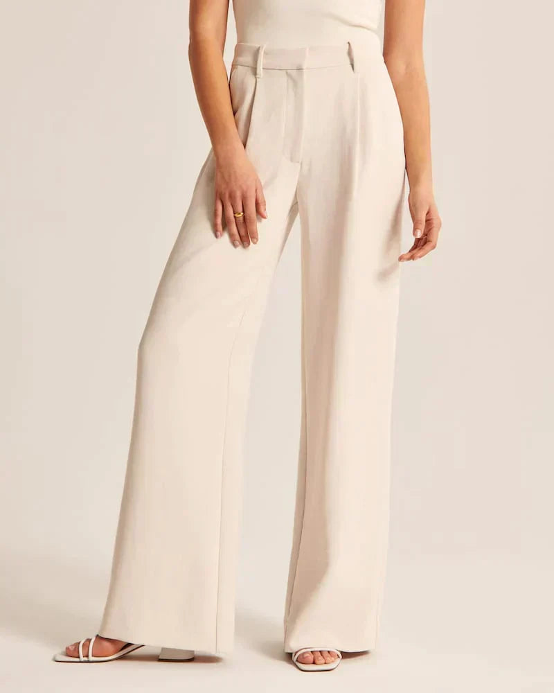 Women's High Waist Wide Leg Tailored Trousers with Pleats