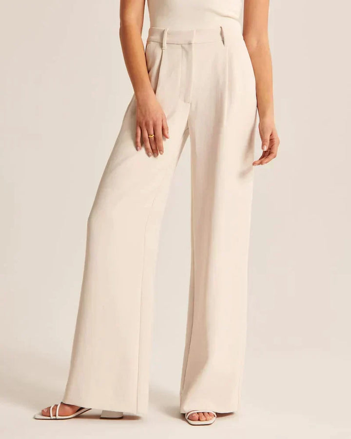 Women's High Waist Wide Leg Tailored Trousers with Pleats