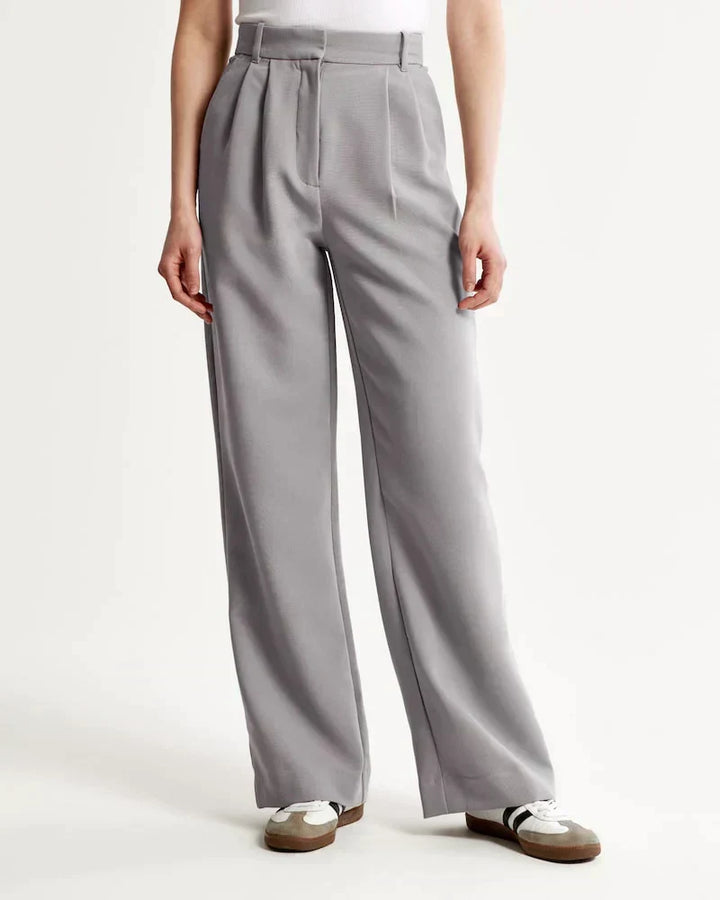 Women's High Waist Wide Leg Tailored Trousers with Pleats