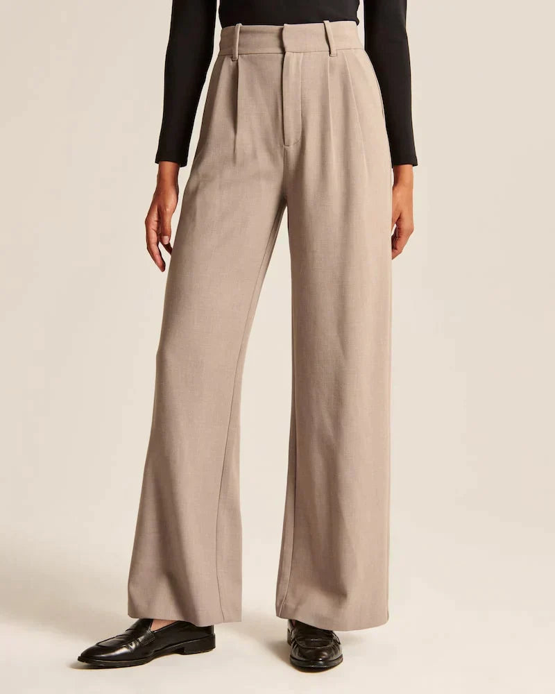 Women's High Waist Wide Leg Tailored Trousers with Pleats