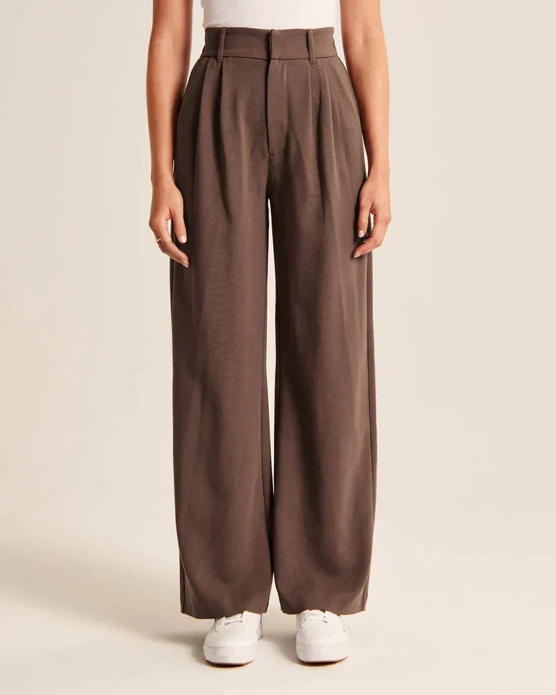 Women's High Waist Wide Leg Tailored Trousers with Pleats